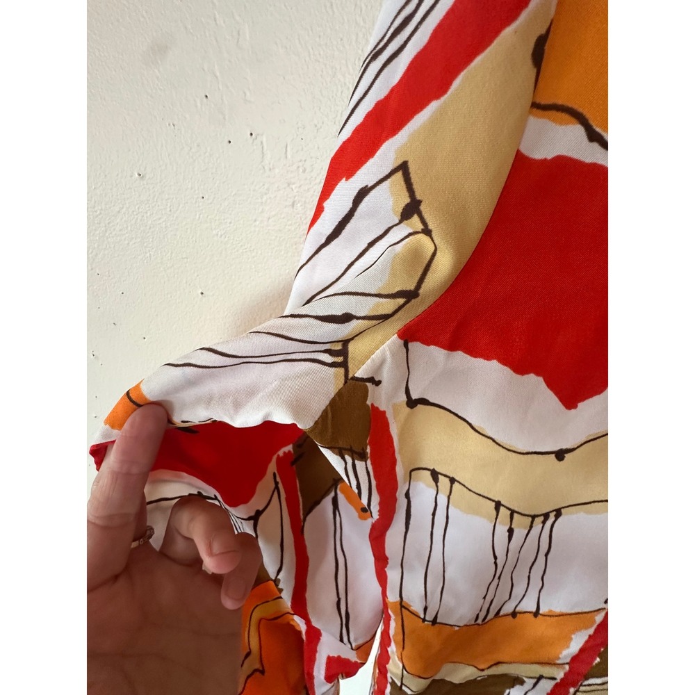 Vintage Lady Manhattan 70s Abstract Chevron Dagger Collar Blouse Orange Red - Picture 8 of 15